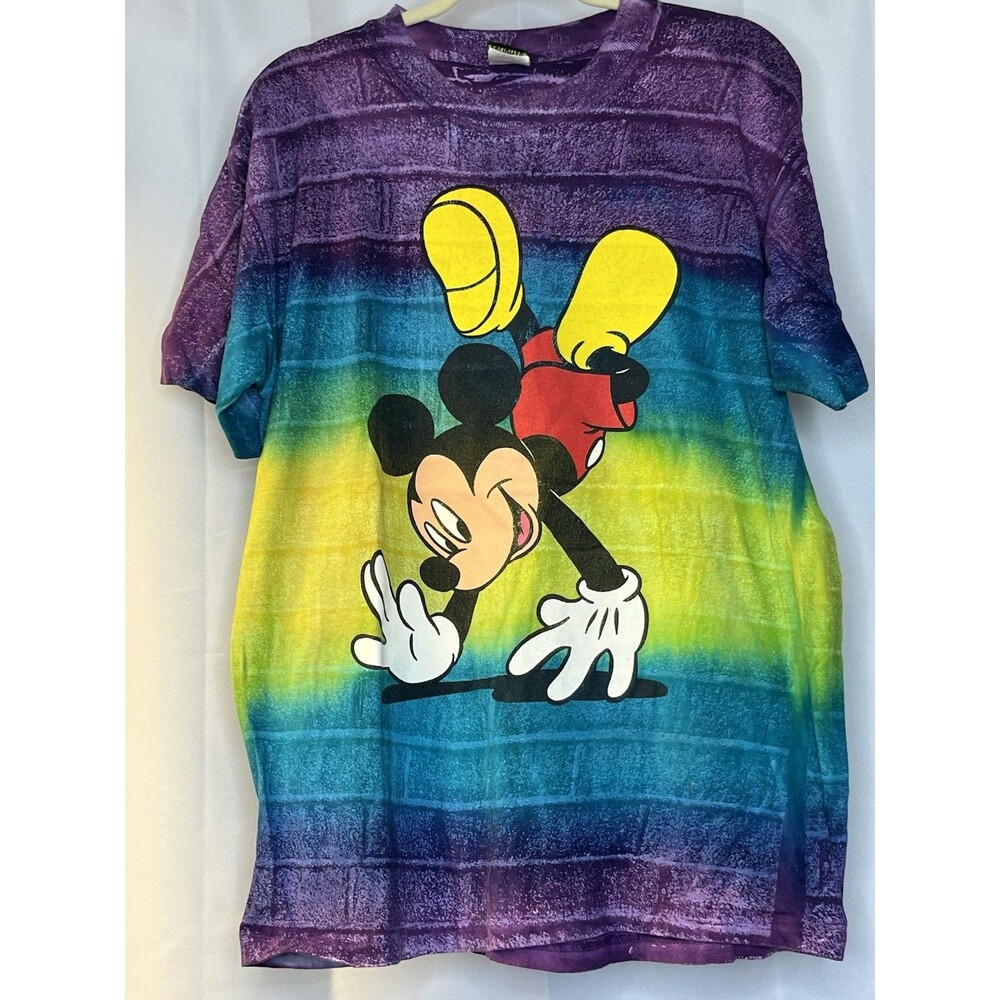 Vintage 90s Disney Mickey Unlimited Mouse Tie Dye Shirt Large Mickey Hand Stand